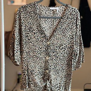 Leopard Print Tie Front Blouse